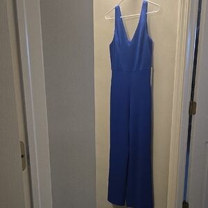 ROYAL BLUE SLEEVELESS LONG PANTS ROMPER WITH POCKETS